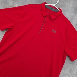 Under Armour Mens XL Red Loose Fit Short Sleeve Golf Polo Shirt 0652